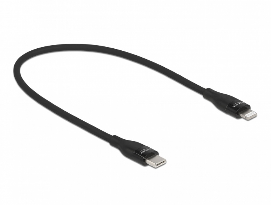 Imagine Cablu de date si incarcare USB Type-C la Lightning MFI 0.5m Negru, Delock 86636