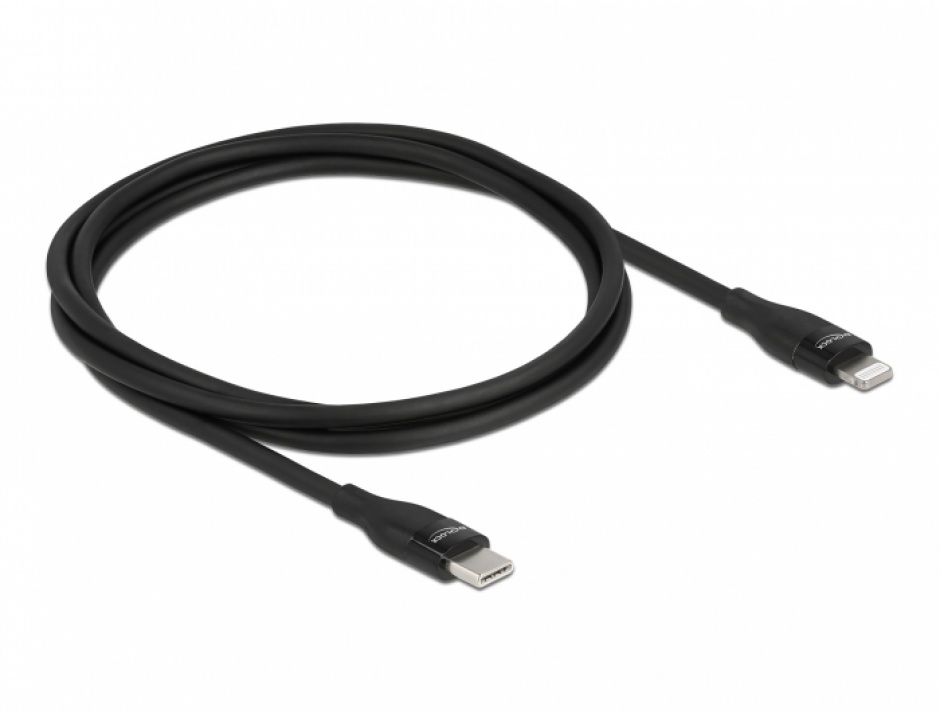 Imagine Cablu de date si incarcare USB Type-C la Lightning MFI 1m Negru, Delock 86637