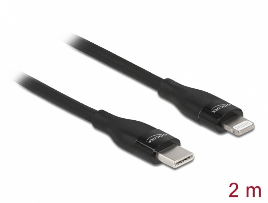 Imagine Cablu de date si incarcare USB Type-C la Lightning MFI 2m Negru, Delock 86638