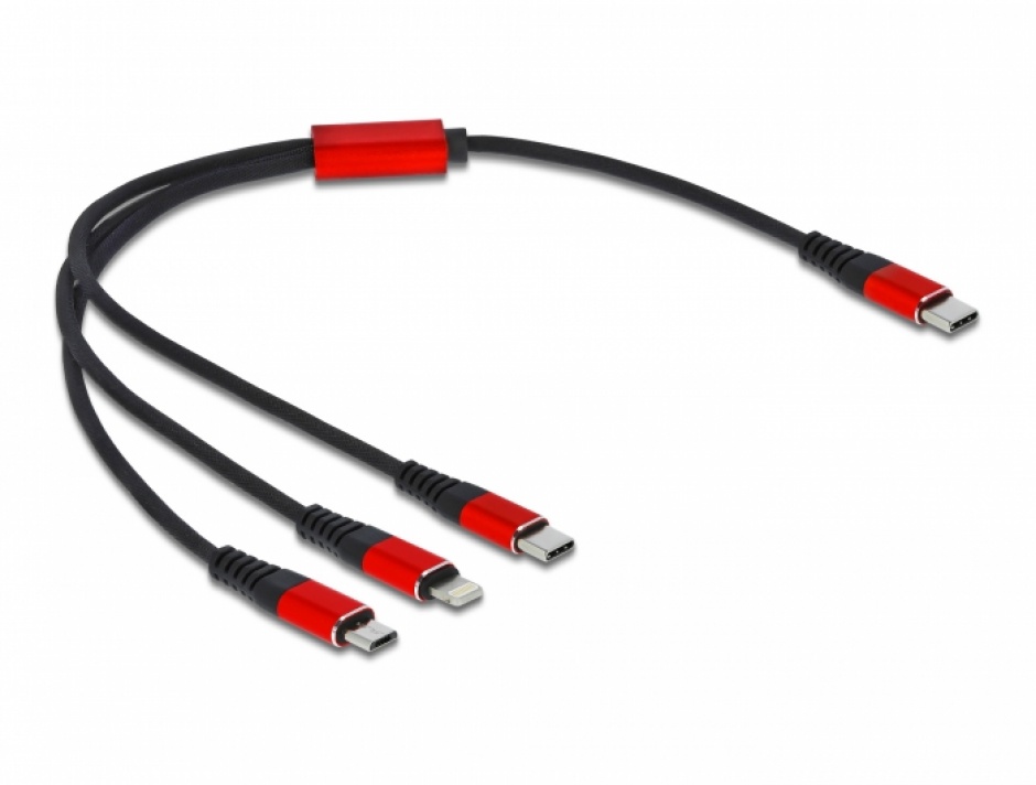 Imagine Cablu de incarcare USB 3 in 1 USB-C la Lightning / Micro USB / USB-C T-T 0.3m, Delock 86710