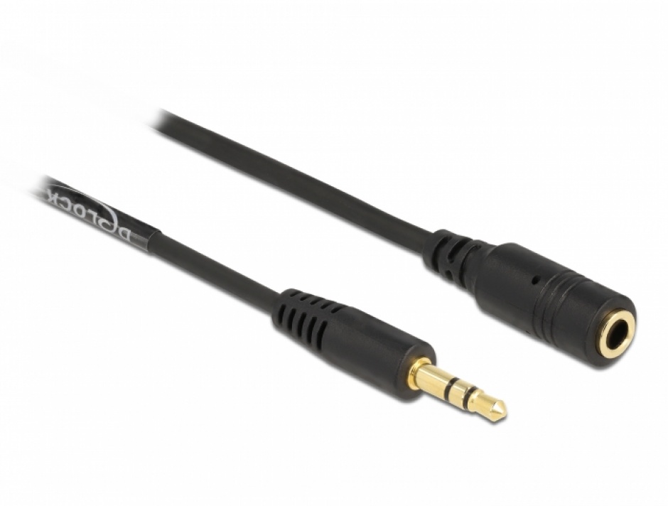 Imagine Cablu prelungitor jack stereo 3.5mm 3 pini T-M spiralat 1.5m Negru, Delock 86768