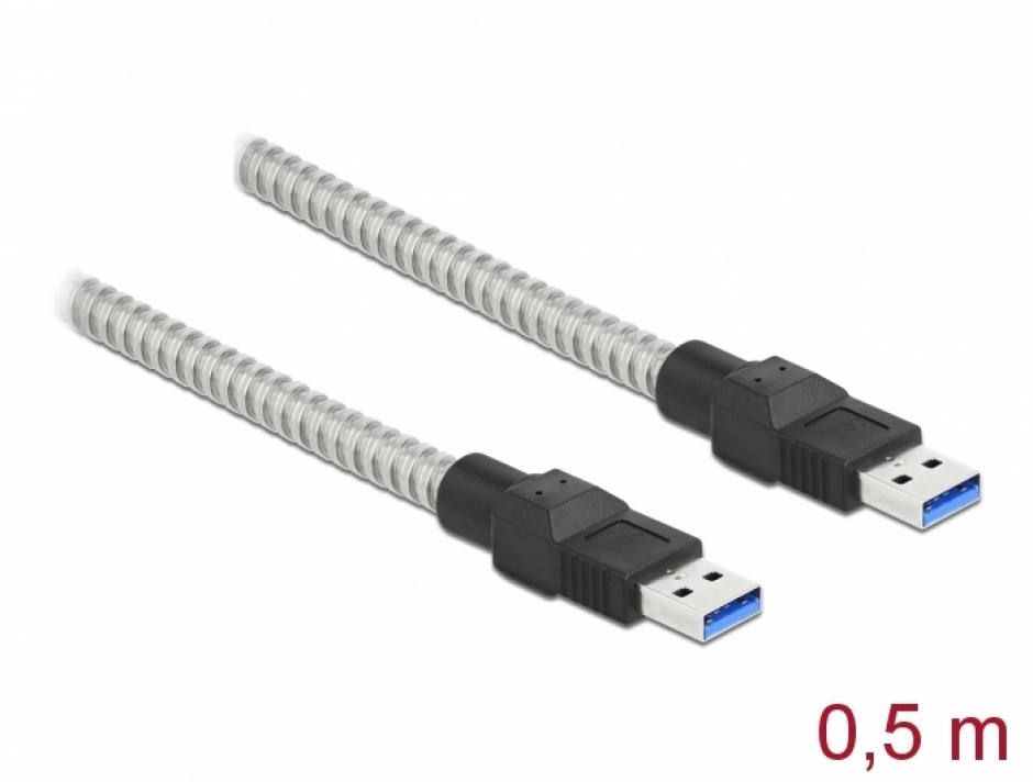 Imagine Cablu USB 3.2-A Gen 1 la USB-A T-T izolatie metalica 0.5m, Delock 86774