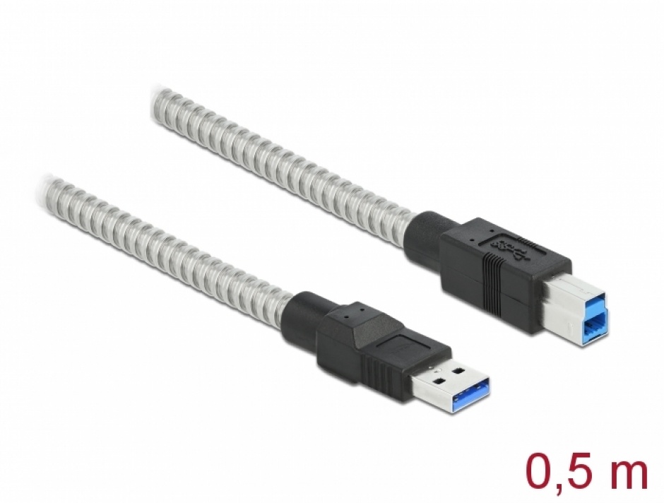 Imagine Cablu USB 3.2-A Gen 1 la USB-B T-T izolatie metalica 0.5m, Delock 86777