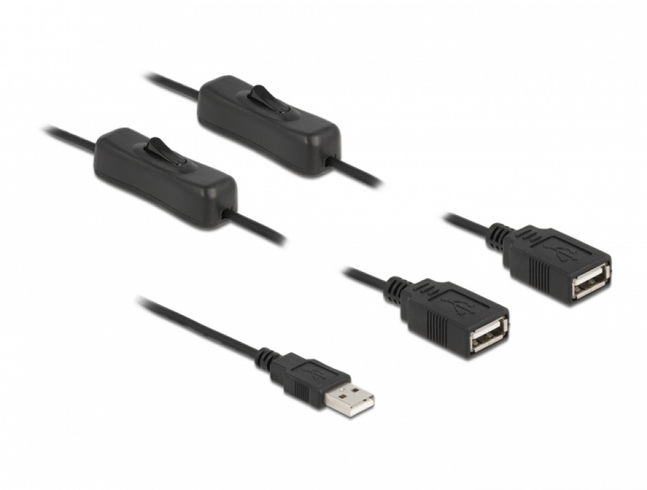 Imagine Cablu de alimentare USB-A la 2 x USB-A T-M cu switch On/Off 1m, Delock 86803