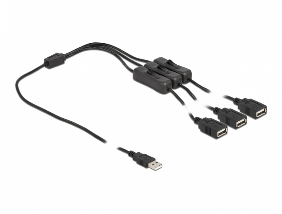 Imagine Cablu de alimentare USB-A la 3 x USB-A T-M cu switch On/Off 1m, Delock 86804