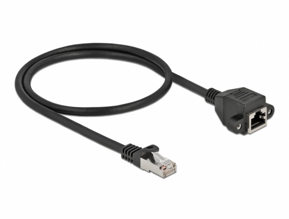 Imagine Cablu prelungitor retea RJ45 S/FTP Cat.6A 0.5m Negru, Delock 86999