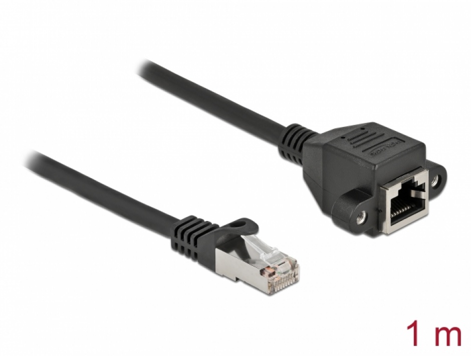 Imagine Cablu prelungitor retea RJ45 S/FTP Cat.6A 1m Negru, Delock 87001