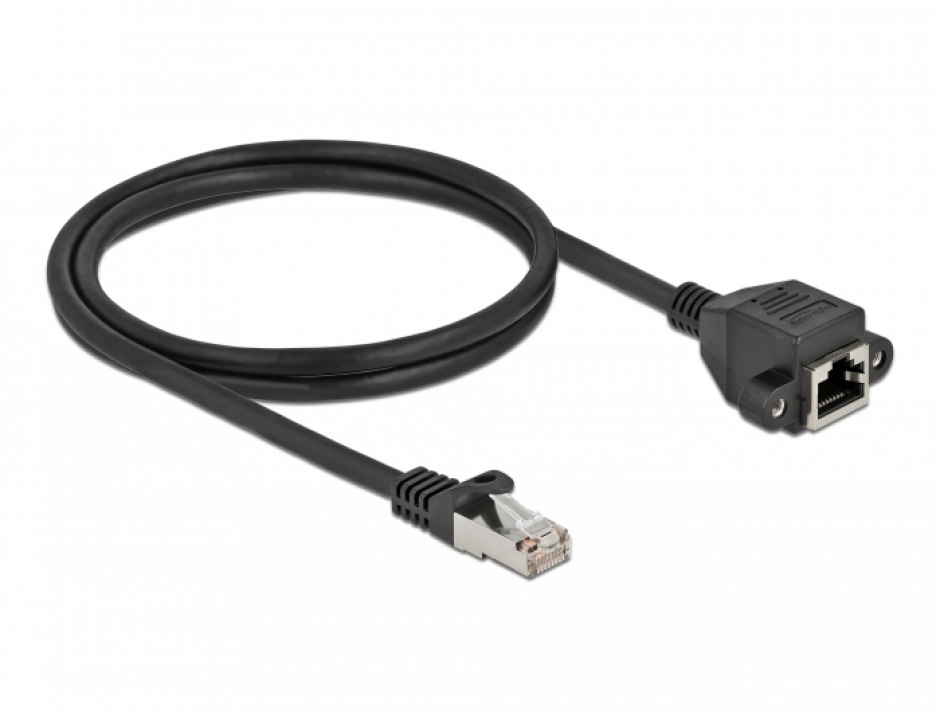 Imagine Cablu prelungitor retea RJ45 S/FTP Cat.6A 1m Negru, Delock 87001