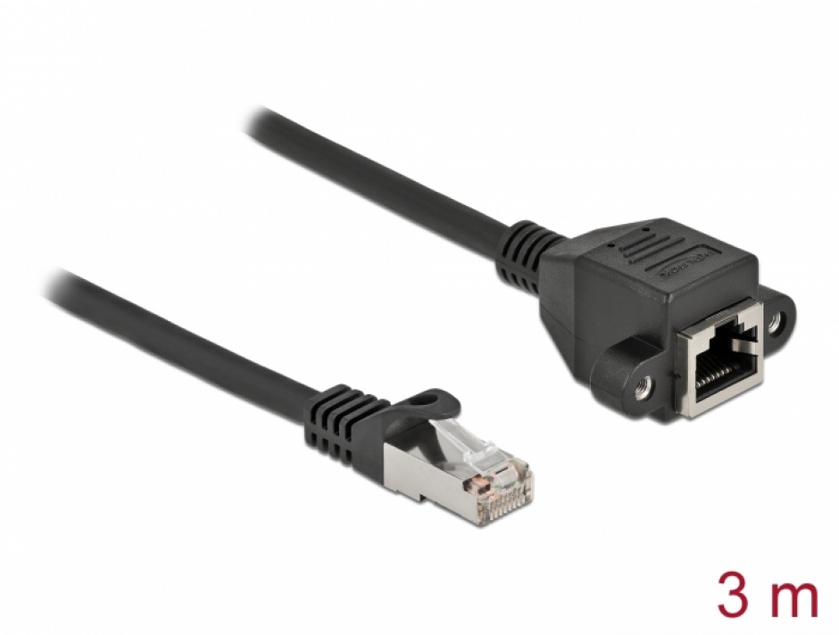 Imagine Cablu prelungitor retea RJ45 S/FTP Cat.6A 3m Negru, Delock 87003