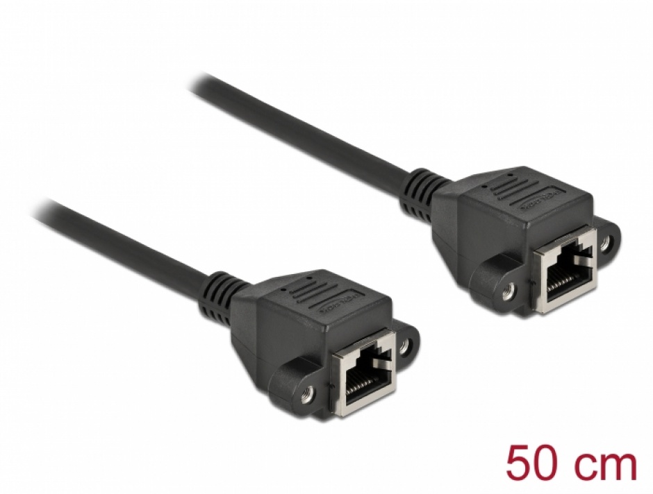 Imagine Cablu prelungitor retea RJ45 M-M S/FTP Cat.6A 0.5m Negru, Delock 87008