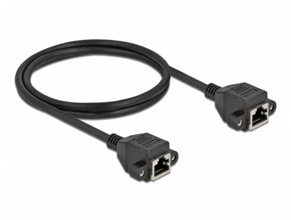 Imagine Cablu prelungitor retea RJ45 M-M S/FTP Cat.6A 1m Negru, Delock 87009