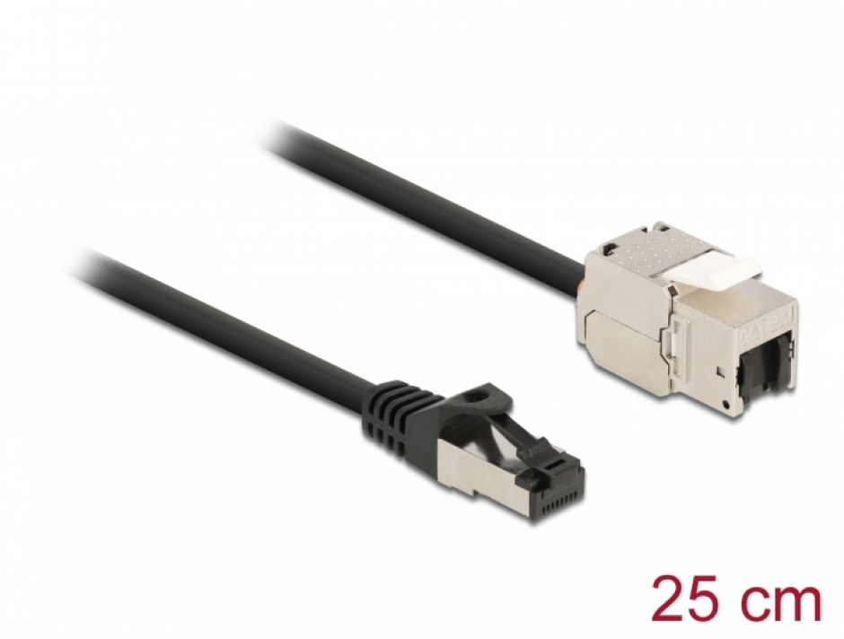 Imagine Cablu prelungitor retea RJ45 S/FTP Cat.6A 0.25m Negru, Delock 87022