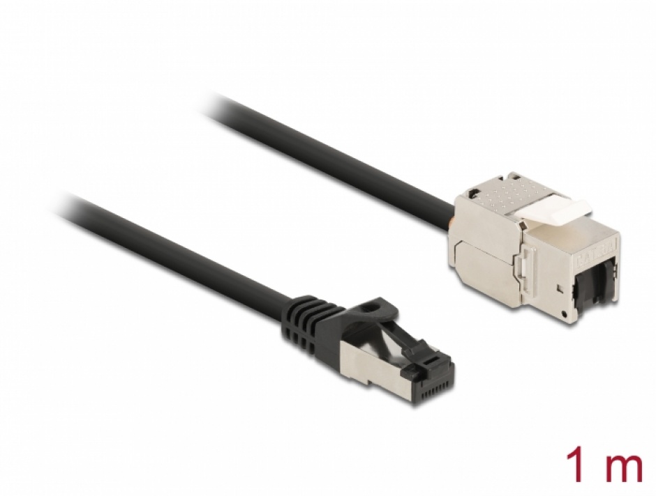 Imagine Cablu prelungitor retea RJ45 S/FTP Cat.6A 1m Negru, Delock 87027
