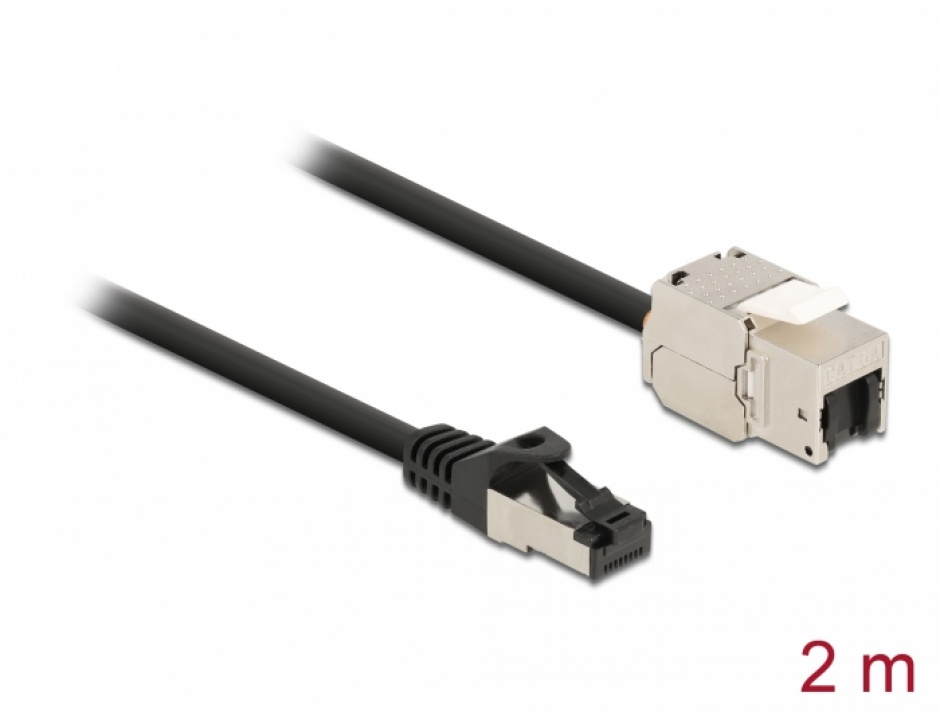 Imagine Cablu prelungitor retea RJ45 S/FTP Cat.6A 2m Negru, Delock 87028