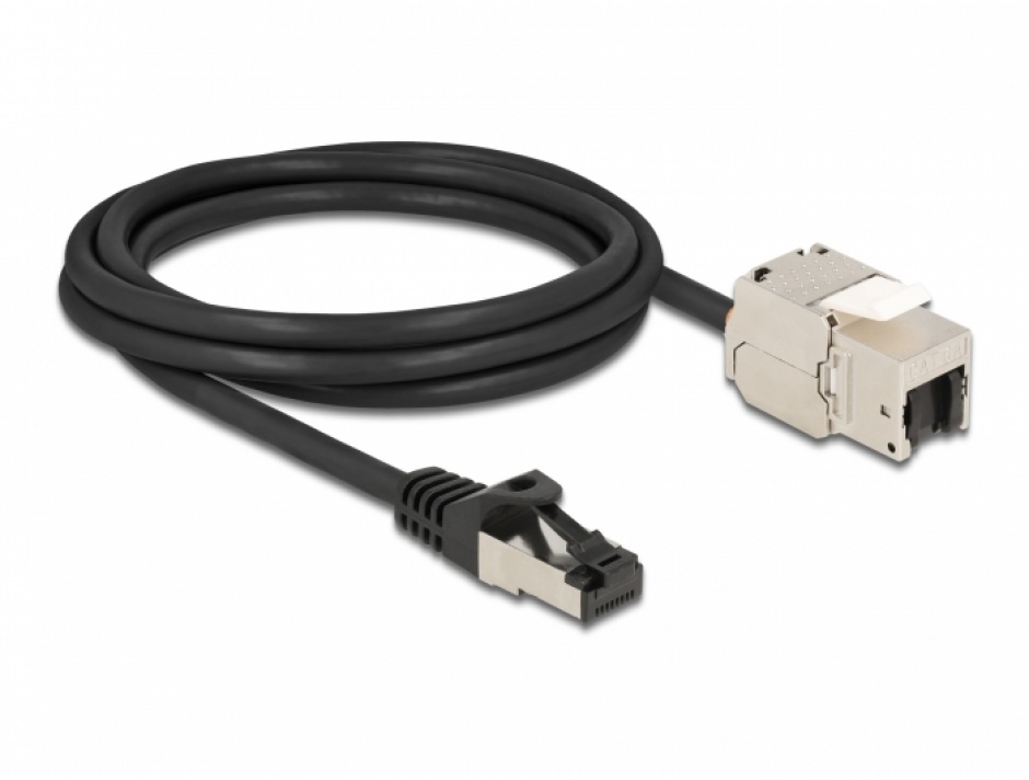 Imagine Cablu prelungitor retea RJ45 S/FTP Cat.6A 2m Negru, Delock 87028
