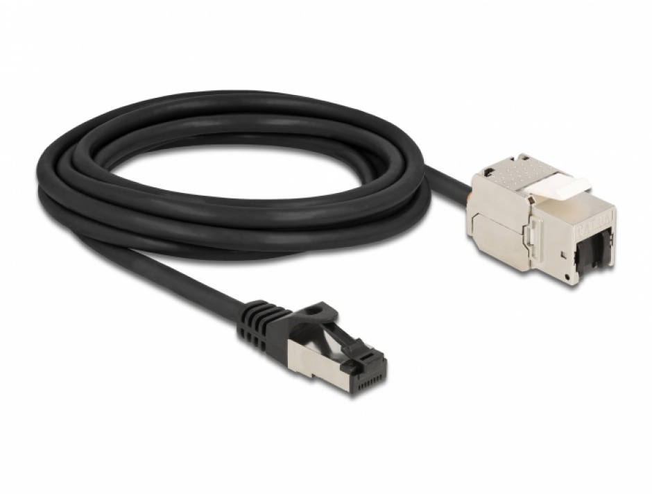 Imagine Cablu prelungitor retea RJ45 S/FTP Cat.6A 3m Negru, Delock 87029