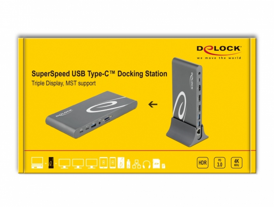 Imagine Docking Station 4K USB Type-C la HDMI / DisplayPort 1.4/ USB / LAN / SD / PD 3.0, Delock 87772