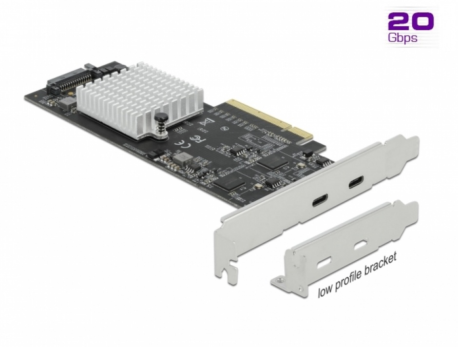 Imagine PCI Express cu 2 porturi externe SuperSpeed USB 20 Gbps (USB 3.2 Gen 2x2)-C Dual Channel LPFF, Delock 89011