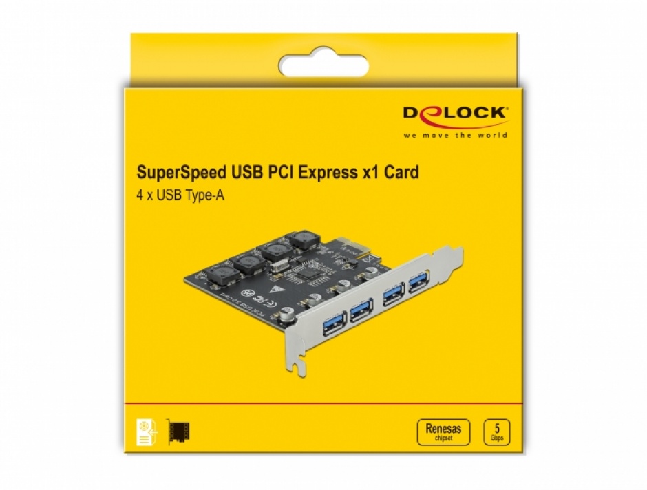 Imagine PCI Express x1 cu 4 x USB 3.2-A Gen 1, Delock 90509