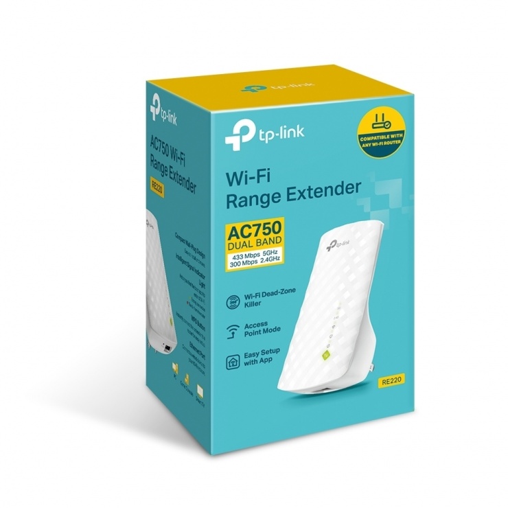 Imagine Range Extender WiFi 750Mbps AC750, TP-LINK RE220