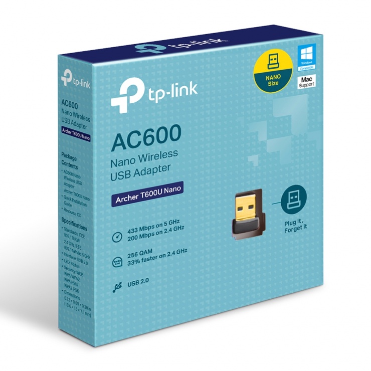 Imagine Adaptor USB Nano Wireless AC600, TP-LINK Archer T600U NANO