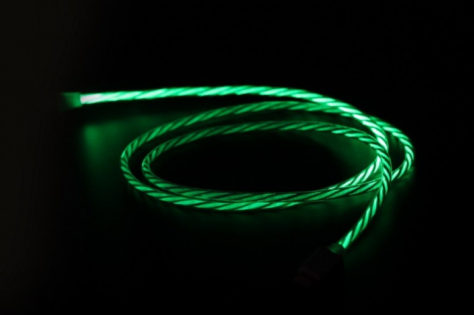 Imagine Cablu USB la iPhone Lightning LED light effect 1m. Gembird CC-USB-8PLED-1M-green