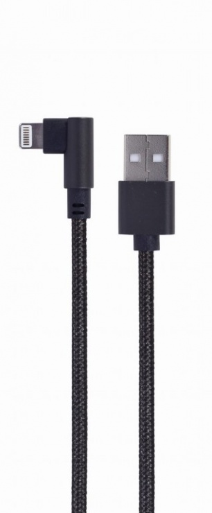 Imagine Cablu de date si alimentare USB la iPhone Lightning unghi 0.2m Negru, Gembird CC-USB2-AMLML-0.2M