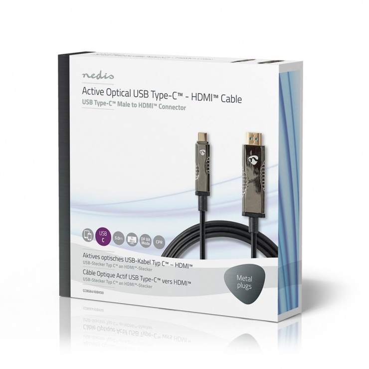 Imagine Cablu activ optic USB Type-C la HDMI T-T 5m, Nedis CCBG6410BK50 