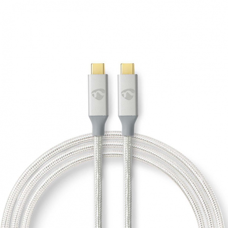 Imagine Cablu USB 3.2-C Gen 2 T-T 20Gb/s 5A/100W 1m brodat Argintiu, Nedis CCTB64020AL10