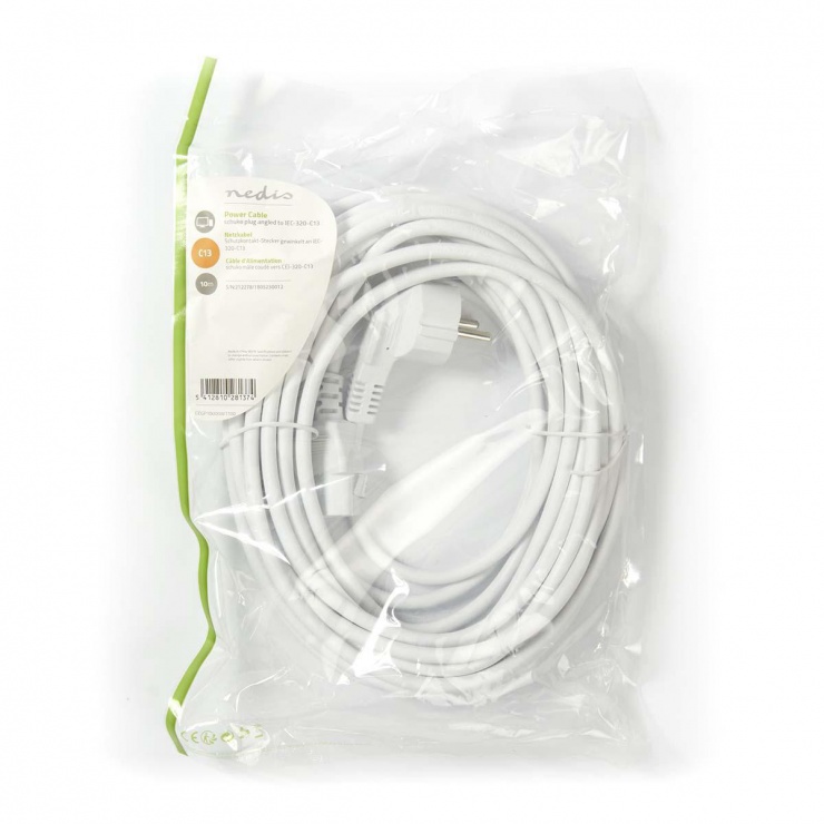 Imagine Cablu de alimentare Schuko la IEC C13 10m Alb, Nedis CEGP10000WT100