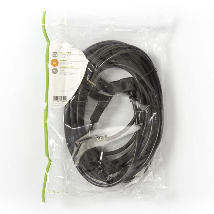 Imagine Cablu de alimentare PC IEC C13 unghi 90 grade 10m, Nedis CEGP10020BK100