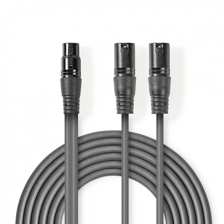 Imagine Cablu audio balansat XLR 3 pini la 2 x XLR 3 pini M-T 1.5m, Nedis COTH15020GY15