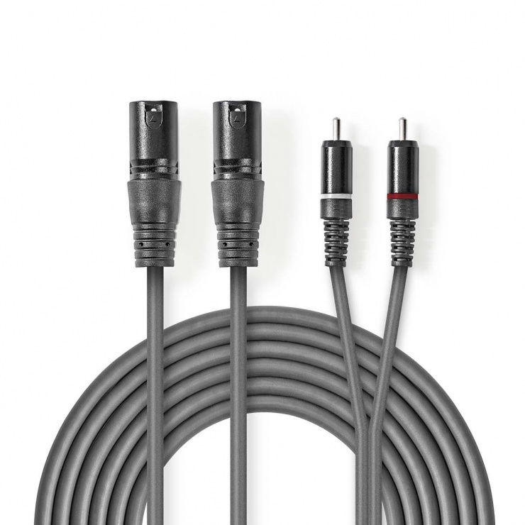 Imagine Cablu audio stereo balansat 2 x XLR 3 pini la 2 x RCA T-T 3m Negru, Nedis COTH15210GY30