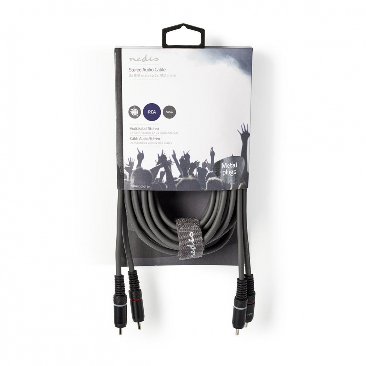 Imagine Cablu audio 2 x RCA la 2 x RCA T-T 5m, Nedis COTH24200GY50