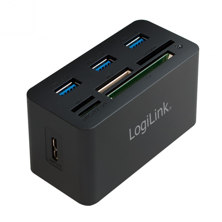 Imagine HUB cu 3 x USB 3.0 + cititor de carduri, Logilink CR0042