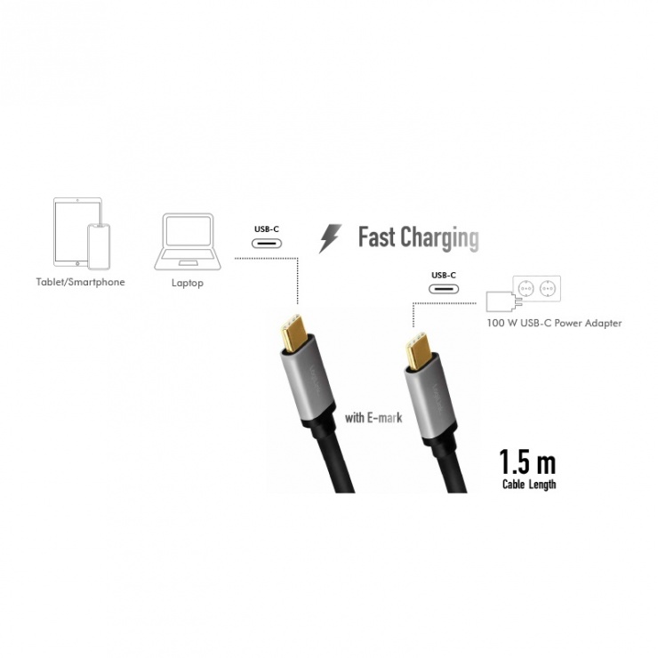 Imagine Cablu USB type C T-T cu PD 20V/5A/100W 1.5m, logilink CUA0106