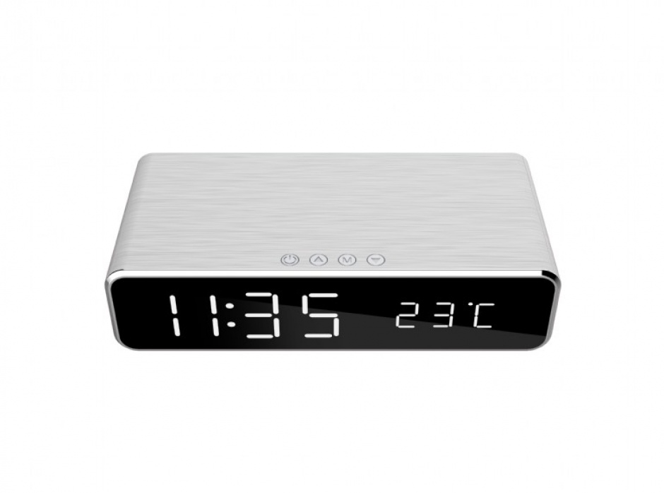 Imagine Ceas digital LCD cu alarma si incarcare wireless 5W Silver, Gembird DAC-WPC-01-S