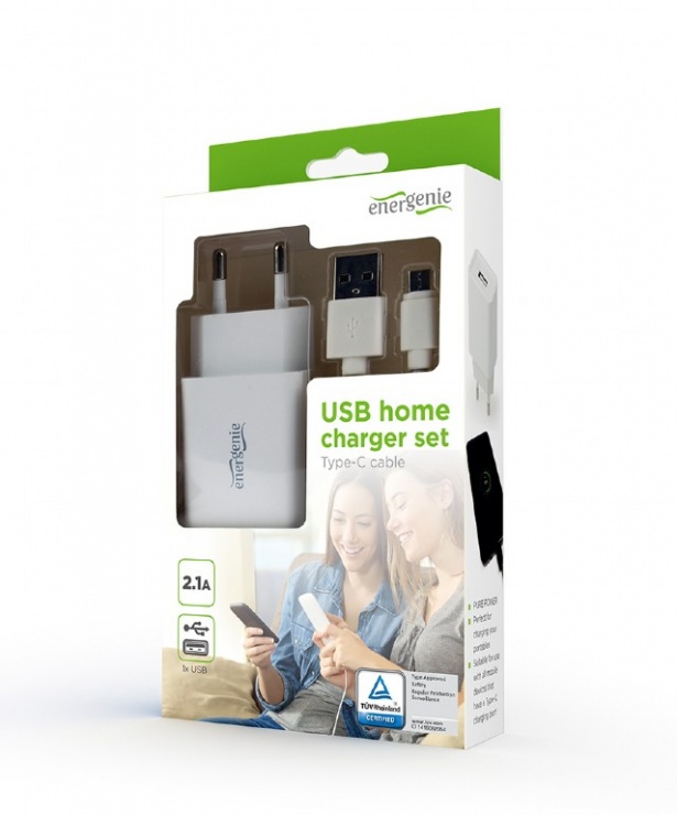 Imagine Incarcator priza 1 x USB-A 5V / 2.1A + cablu USB type C, Gembird EG-UCSET-C-MX