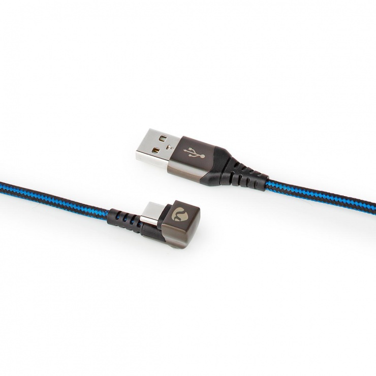 Imagine Cablu USB 2.0-A la USB-C unghi 180 grade 2m, Nedis GCTB60600BK20