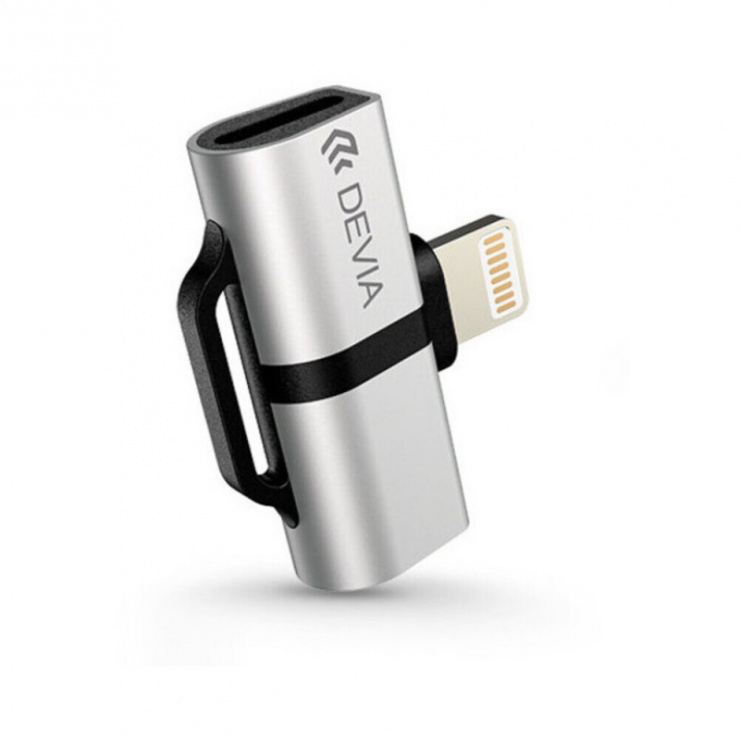 Imagine Adaptor audio + incarcare Lightning la 2 x Lightning, Devia
