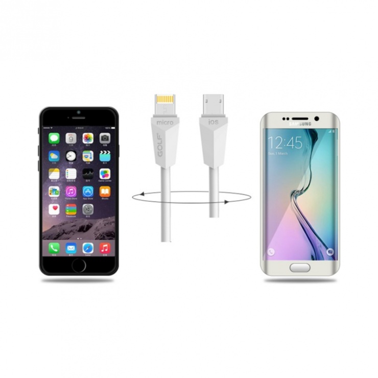Imagine Cablu USB 2.0 la micro USB + iPhone Lightning 1m Alb, GC-27W