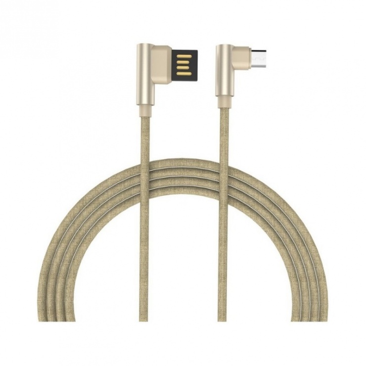 Imagine Cablu micro USB-B la USB 2.0 T-T unghi 90 grade 1m auriu, GC-48 Gold