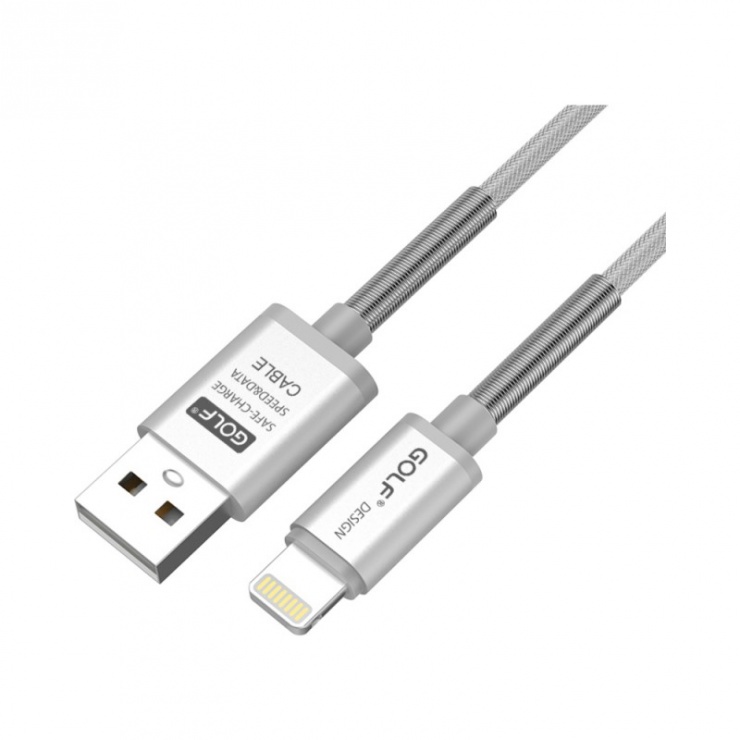 Imagine Cablu de date si incarcare USB la iPhone Lightning cu protectie mufa 1m Argintiu, GC-40