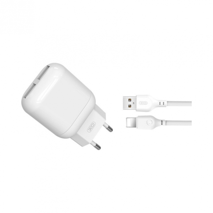 Imagine Incarcator priza 2 x USB 2A + cablu Lightning Alb, XO L78