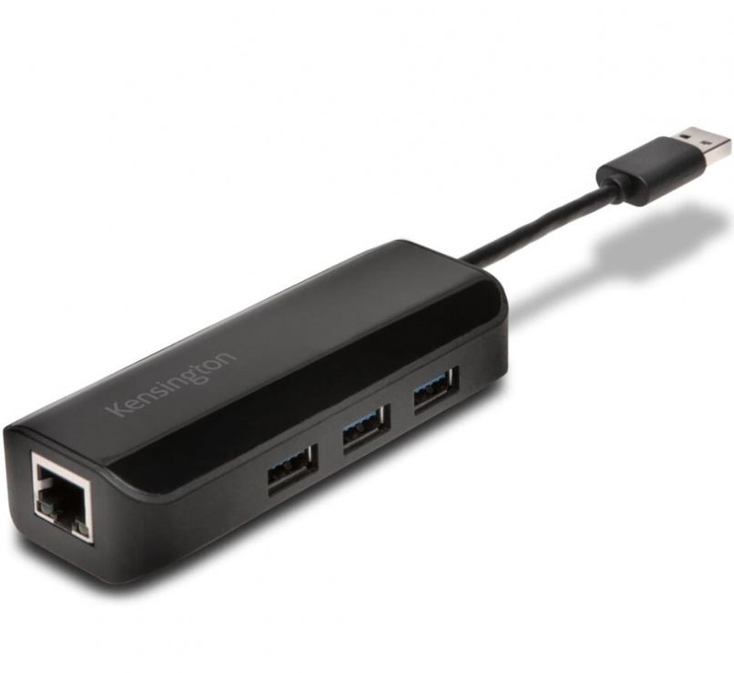 Imagine HUB USB cu 3 x USB-A 3.0 + 1 x Gigabit LAN, Kensington K33982WW