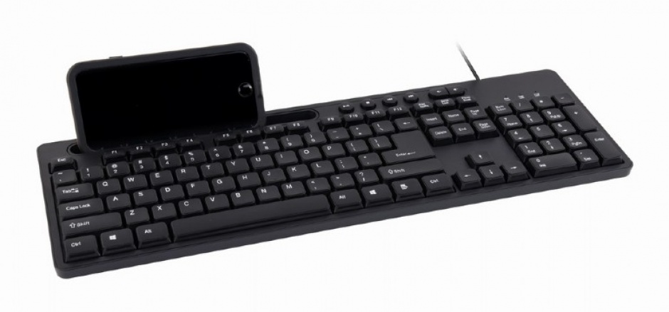 Imagine Tastatura USB Negru + stand smartphone, Gembird KB-UM-108