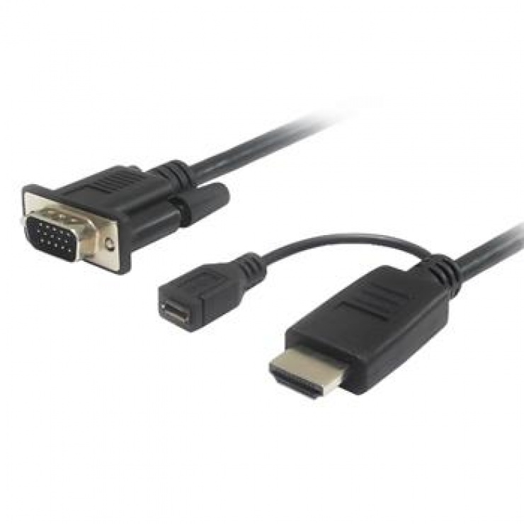 Imagine Cablu HDMI la VGA cu alimentare micro USB T-T 2m Negru, khcon-20