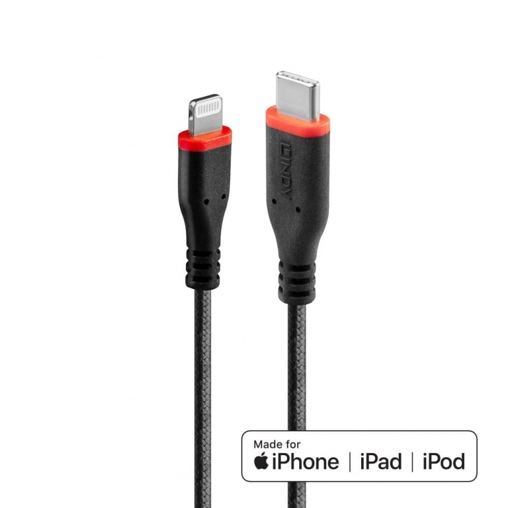 Imagine Cablu USB type C la Lightning T-T 1m rezistent, Lindy L31286