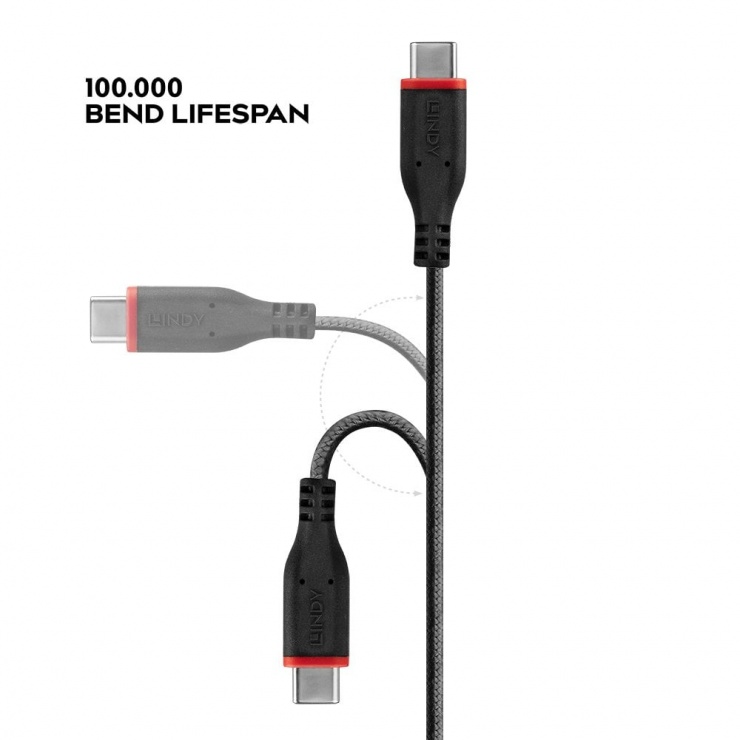 Imagine Cablu USB type C la Lightning T-T 1m Reinforced, Lindy L31286