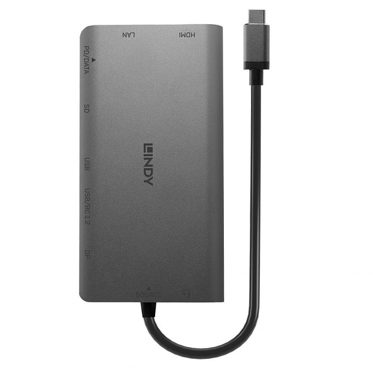 Imagine Mini Laptop Docking USB 3.2 Type C la 4K HDMI & DP + USB 3.2 + Gigabit + SD + Audio cu PD 3.0/100W, Lindy L43323